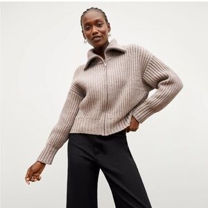 MM Lafleur Brown Ribbed Chunky Oversized Collar Sweater